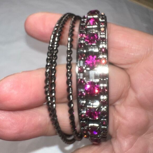 G by Gennaro Gunmetal And Pink Crystal Bangle Set - Picture 4 of 7
